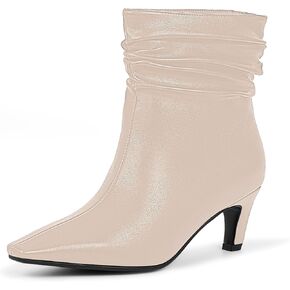 Women's Kitten Heel Slouch Ankle Boots Pleated Closed Square Toe Booties