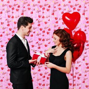 Mega-L Valentines Days Party Decorations, 2 Pack Red Pink Cupid Love 3.3x6.6ft Foil Fringe Curtains Valentine's Day Decors Photo Booth Props Tinsel Backdrop Streamers for Wedding Birthday Bachelorette