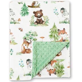 Woodland Animal Baby Fuzzy Blanket Watercolor Forest Animal Throw Blanket Jungle Safari Soft Cozy Flannel Blanket for Home Bed Sofa Couch Chair, 30 x 40 Inch