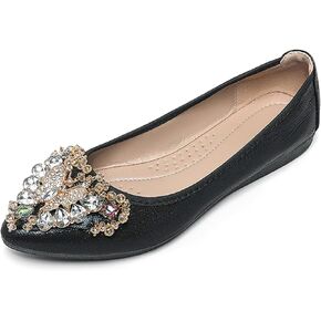 Women's Ballet Flats Rhinestones Wedding Ballerina Shoes Foldable Sparkly Comfort Slip on Flat Shoes