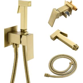 SHAMANDA Warm Water Bidet Sprayer for Toilet with Hot and Cold Brass Rough-in Valve, Stainless Steel Handheld Bidet Attachment Set for Feminine, Pets and Baby Diaper Wash, Matte Black, BDS08-7
