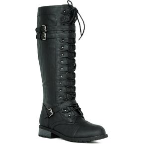 WEST COAST Women's Knee High Riding Boots Lace Up Buckles Winter Combat Boots