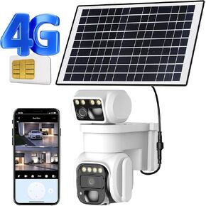 4G LTE Cellular Security Camera No WiF Needed, Wireless Outdoor Solar Cellular Surveillance Cam with 4K Video, Dual PTZ, Dual 360° View, Dual Screen, 7W Solar,10400mAh Battery, Color Night Vision