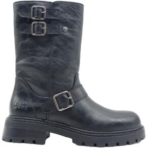 Women's Mid-Calf Boots with Side Zipper and Adjustable Buckle Strap