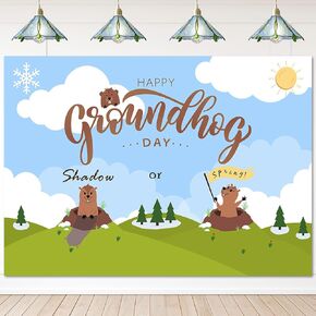 Avezano Groundhog Day Backdrop Happy Groundhog Day Party Decorations Shadow or Spring Photography Booth Banner (7x5ft)