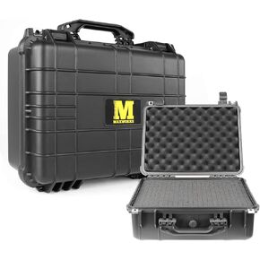 MaxWorks 51015 Protective Waterproof IP67 Hard Case for Camera All Purpose Valueables Foam Interior Secure 8.5 inch x 6 inch x 3.9 inch Black Interior 9.1 x 7.6 x 4.4 inch Exterior