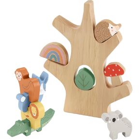 Fisher-Price Stacking Toy Wooden Balance Tree, 10 Wood Pieces for Developmental Play for Preschool Kids Ages 3+ Years