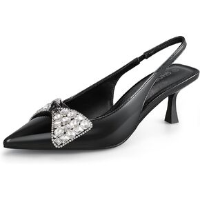 Women's Slingback Kitten Heels with Bow 2.4-Inch Low Heels Closed Pointed Toe Pump Dress Shoes