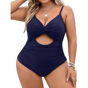 Blooming Jelly Womens Plus Size Bathing Suit Tummy Control One Piece Swimsuit Twist Front Ruched Swimwear