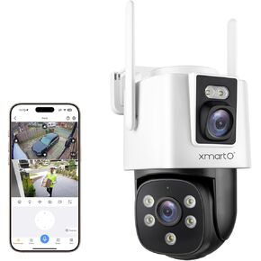 xmartO [WiFi 6 Dual-Lens Camera] 2-in-1 HD WiFi Home Securirty Camera with AI Tracking, Pan Tilt Zoom, 5G/ 2.4G Dual Band, Bluetooth Easy Setup (Standalone CAM with LAN-Link, 2-Pack)