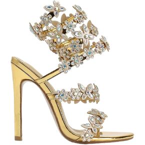 Women's Diamante High Heels Sparkly Spiral Strap Heeled Sandals