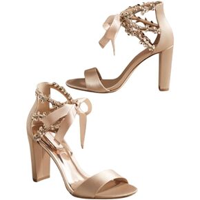 Dress First Wedding Sandal High Heels Brides Shoes Satin Open Toe Crystal Ribbon Tie Elegant Party Prom Cocktail Lace-Up Champagne