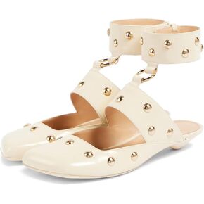 Studded Heeled Sandals Square Toe Tapered Heel Mules Wide Ankle Strap Ballet Flats Trendy Dress Party Pumps Shoes