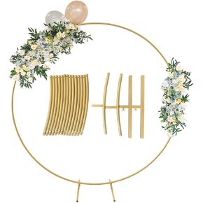 Round Golden Metal Balloon Arch Kit (6.7FT), Wedding Circle Backdrop Stand Frame for Birthday Party, Bridal Shower, Graduation, Photo Background Decoration.