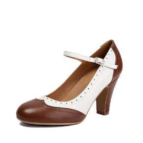 Women's Mary Jane Wingtip Rockability Oxford Two Tones Close Round Toe Vintage 1950s Gatsby Heels Ankle Straps Retro 1920s Victorian Pumps Shoes
