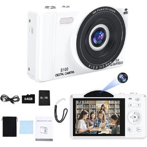 Digital Camera 2.8" HD Touchscreen, 4K Auto-Focus Video, Fill Light, 75MP, 64GB SD, 16X Zoom, Timer, Beauty Mode, Portable Vintage Camera for Youth, Adults, and Beginners