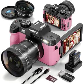 48MP Digital Cameras for Photography with WiFi & App Control,4K Autofocus Vlogging Camera for YouTube with 16X Zoom, Anti-Shake, 32GB TF Card, Dual Batteries, 52mm Wide Angle & Macro Lens -S100-WM