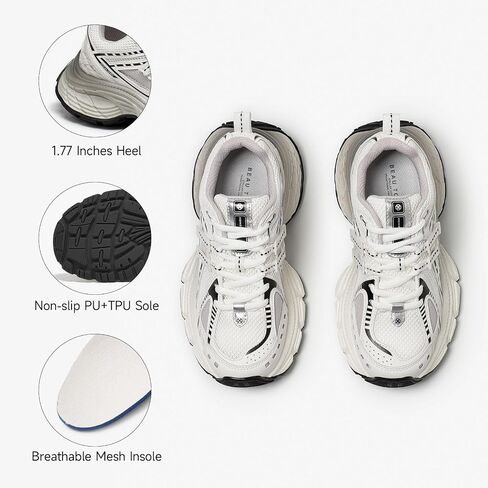 BEAU TODAY Chunky Sneakers for Women, Womens Fashion Sneakers, Lightweight Leather Sneakers for Women, Comfortable Casual Lace-Up Breathable Dad Shoes in Saudi Arabia