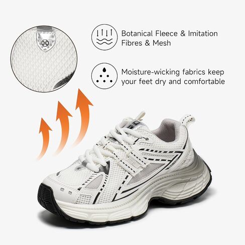 BEAU TODAY Chunky Sneakers for Women, Womens Fashion Sneakers, Lightweight Leather Sneakers for Women, Comfortable Casual Lace-Up Breathable Dad Shoes in Saudi Arabia