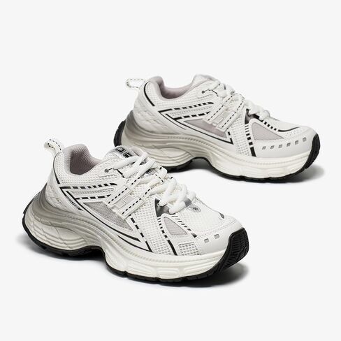 BEAU TODAY Chunky Sneakers for Women, Womens Fashion Sneakers, Lightweight Leather Sneakers for Women, Comfortable Casual Lace-Up Breathable Dad Shoes in Saudi Arabia