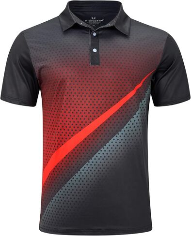 uideazone Mens Golf Shirt Dry Fit Athletic Polo Shirts Moisture Wicking Performance 3D Print Short Sleeve in Kuwait