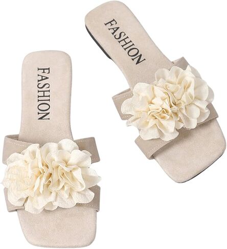 GORGLITTER Women's Flower Slides Flat H Sandals Applique Slip on Dress Vacation Sandal in Saudi Arabia