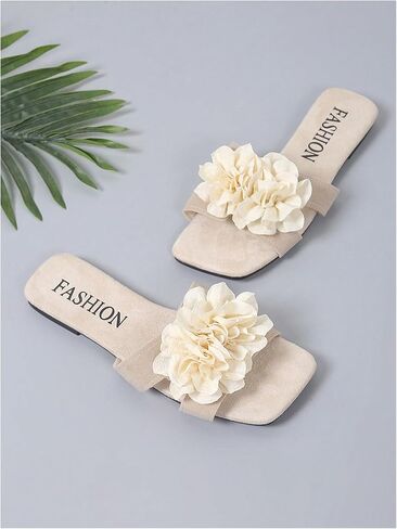 GORGLITTER Women's Flower Slides Flat H Sandals Applique Slip on Dress Vacation Sandal in Saudi Arabia