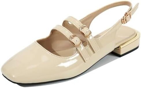 Women's Patent Leather Low Block Heel Mary Jane Sandals with Adjustable Ankle Straps Closed Square Toe Slingback Chunky Heel Pumps for Daily Work Prom Evening Dating in Kuwait