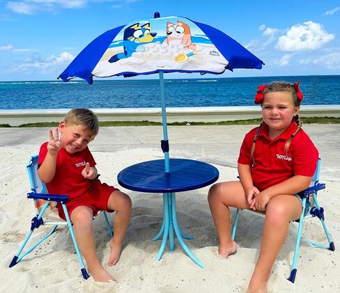 Toyland® Bluey & Bingo Table & Chairs Patio - طاولة واحدة ، كرسيان و 1 Parasol - أثاث الأطفال الداخلي والخارجي - مثالي للشاطئ والحديقة in Kuwait