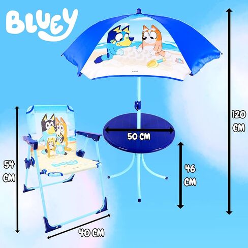 Toyland® Bluey & Bingo Table & Chairs Patio - طاولة واحدة ، كرسيان و 1 Parasol - أثاث الأطفال الداخلي والخارجي - مثالي للشاطئ والحديقة in Kuwait