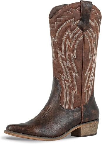 J's.o.l.e Women's Cowgirl Boots Cowboy Vintage Embroidered Brown Country Western Boots Snip Toe in Saudi Arabia