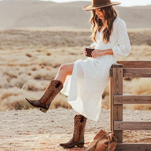 J's.o.l.e Women's Cowgirl Boots Cowboy Vintage Embroidered Brown Country Western Boots Snip Toe in Saudi Arabia