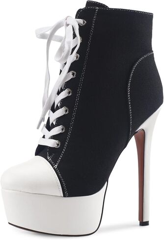 Canvas Boots Boots Platform Lace-Up Short Boot Stiletto High Heel Cheel مغلق جوارب أحذية رياضية مع سوستة جانبية للسيدات مثير الخريف الشتاء in Kuwait