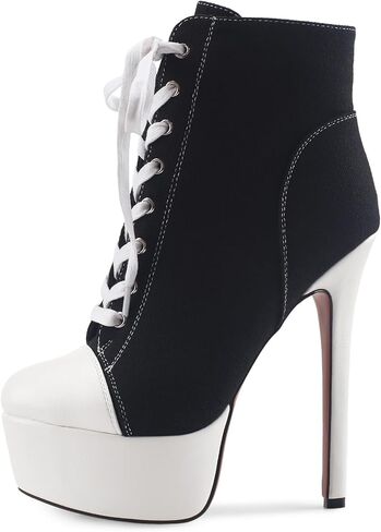 Canvas Boots Boots Platform Lace-Up Short Boot Stiletto High Heel Cheel مغلق جوارب أحذية رياضية مع سوستة جانبية للسيدات مثير الخريف الشتاء in Kuwait