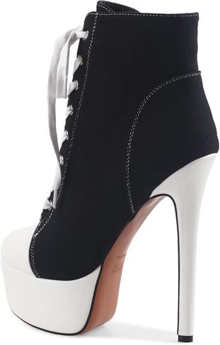 Canvas Boots Boots Platform Lace-Up Short Boot Stiletto High Heel Cheel مغلق جوارب أحذية رياضية مع سوستة جانبية للسيدات مثير الخريف الشتاء in Kuwait