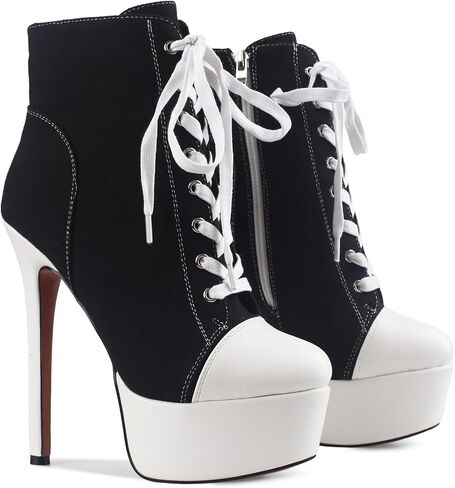 Canvas Boots Boots Platform Lace-Up Short Boot Stiletto High Heel Cheel مغلق جوارب أحذية رياضية مع سوستة جانبية للسيدات مثير الخريف الشتاء in Kuwait