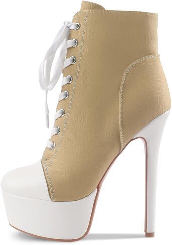 Canvas Boots Boots Platform Lace-Up Short Boot Stiletto High Heel Cheel مغلق جوارب أحذية رياضية مع سوستة جانبية للسيدات مثير الخريف الشتاء in Kuwait