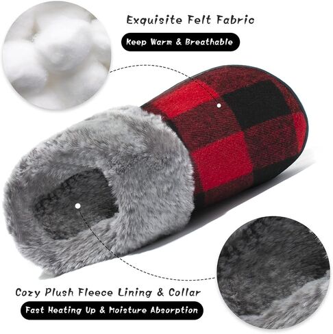 House Slippers for Women Indoor and Outdoor Memory Foam Fuzzy Slippers Bedroom Buffalo plaid Slip-on Shoes Christmas Gift in Saudi Arabia