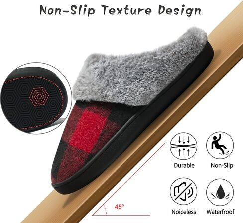 House Slippers for Women Indoor and Outdoor Memory Foam Fuzzy Slippers Bedroom Buffalo plaid Slip-on Shoes Christmas Gift in Saudi Arabia
