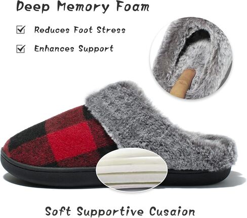 House Slippers for Women Indoor and Outdoor Memory Foam Fuzzy Slippers Bedroom Buffalo plaid Slip-on Shoes Christmas Gift in Saudi Arabia