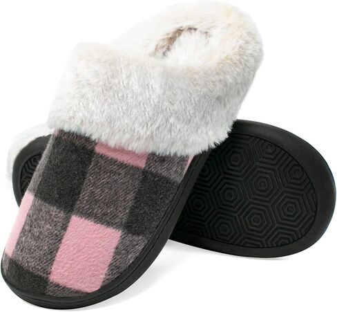 House Slippers for Women Indoor and Outdoor Memory Foam Fuzzy Slippers Bedroom Buffalo plaid Slip-on Shoes Christmas Gift in Saudi Arabia