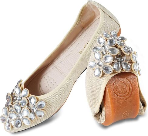 Women Ballet Flats Bling Cute Rhinestone Wedding Ballerina Shoes Foldable Sparkly Comfort Slip on Flat Shoes in Kuwait