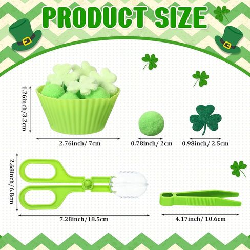 294 PCS St. Patrick's Day Forting Counting Guilt Marts Marchors Sensory Bin Shot تشمل 8 فرز أحواض 200 كرات أفخم 4 ملاقط 2 مقصات مقصات 80 زخرفة البرسيم للفتيان الفتيات in Kuwait