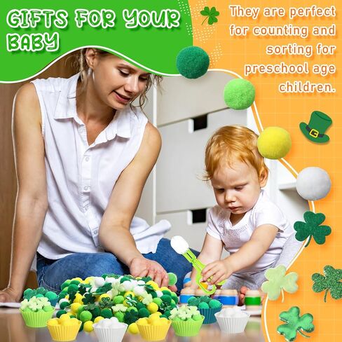 294 PCS St. Patrick's Day Forting Counting Guilt Marts Marchors Sensory Bin Shot تشمل 8 فرز أحواض 200 كرات أفخم 4 ملاقط 2 مقصات مقصات 80 زخرفة البرسيم للفتيان الفتيات in Kuwait
