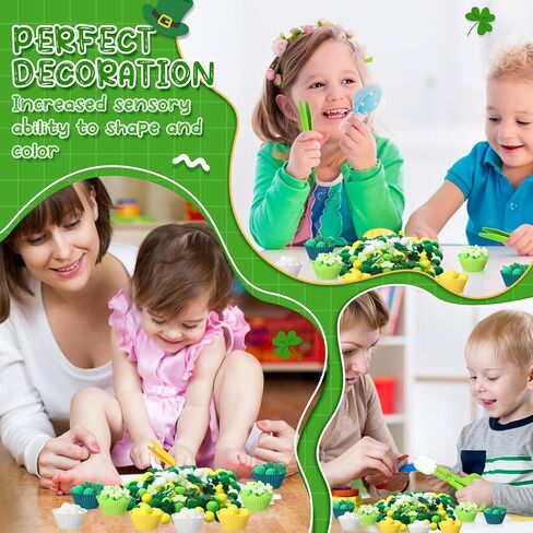 294 PCS St. Patrick's Day Forting Counting Guilt Marts Marchors Sensory Bin Shot تشمل 8 فرز أحواض 200 كرات أفخم 4 ملاقط 2 مقصات مقصات 80 زخرفة البرسيم للفتيان الفتيات in Kuwait