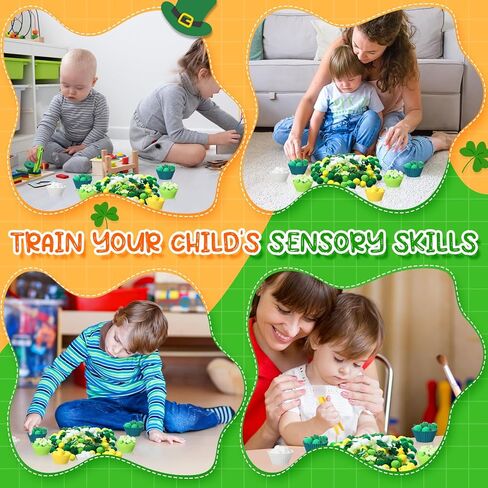294 PCS St. Patrick's Day Forting Counting Guilt Marts Marchors Sensory Bin Shot تشمل 8 فرز أحواض 200 كرات أفخم 4 ملاقط 2 مقصات مقصات 80 زخرفة البرسيم للفتيان الفتيات in Kuwait
