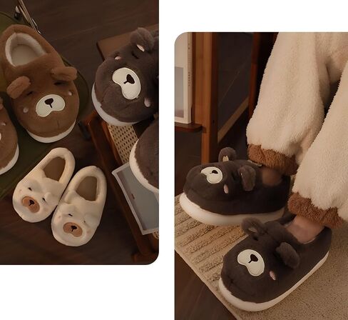 Cute Cartoon Slippers for Women Men Winter Warm Memory Foam Cotton Home Slippers Comfy Fluffy Slippers Non-slip Plush Slippers Indoor Outdoor Shoes Fuzzy Slippers Bear Slippers in Saudi Arabia