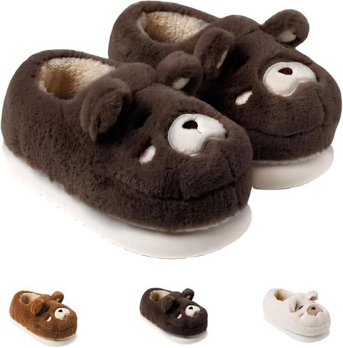 Cute Cartoon Slippers for Women Men Winter Warm Memory Foam Cotton Home Slippers Comfy Fluffy Slippers Non-slip Plush Slippers Indoor Outdoor Shoes Fuzzy Slippers Bear Slippers in Saudi Arabia