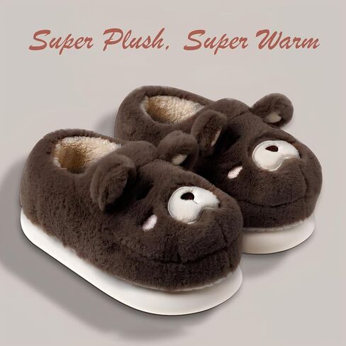 Cute Cartoon Slippers for Women Men Winter Warm Memory Foam Cotton Home Slippers Comfy Fluffy Slippers Non-slip Plush Slippers Indoor Outdoor Shoes Fuzzy Slippers Bear Slippers in Saudi Arabia