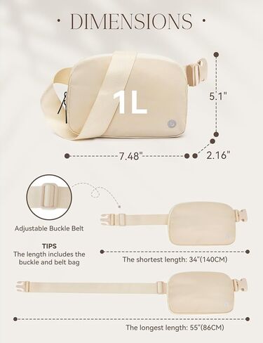 BALEAF Adjustable Strap Crossbody Belt Bag for Women Water resistant Fanny Pack Hiking Workout Running, Black in Kuwait